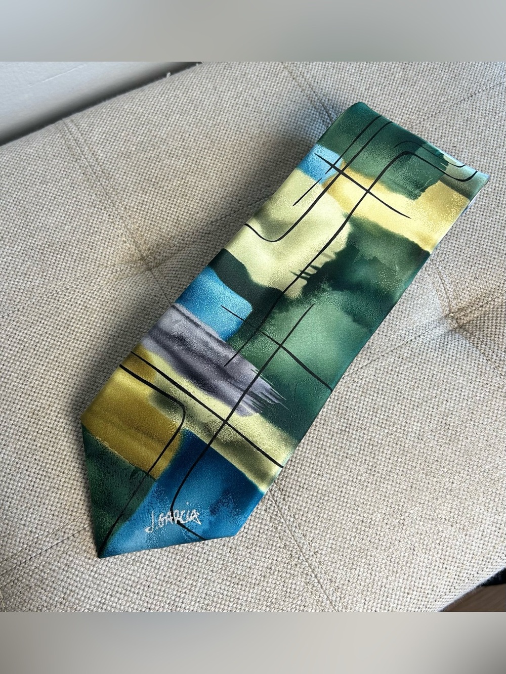 J. Garcia 100% Silk Necktie Limited Edition Abstract Watercolor Artist Proof 10